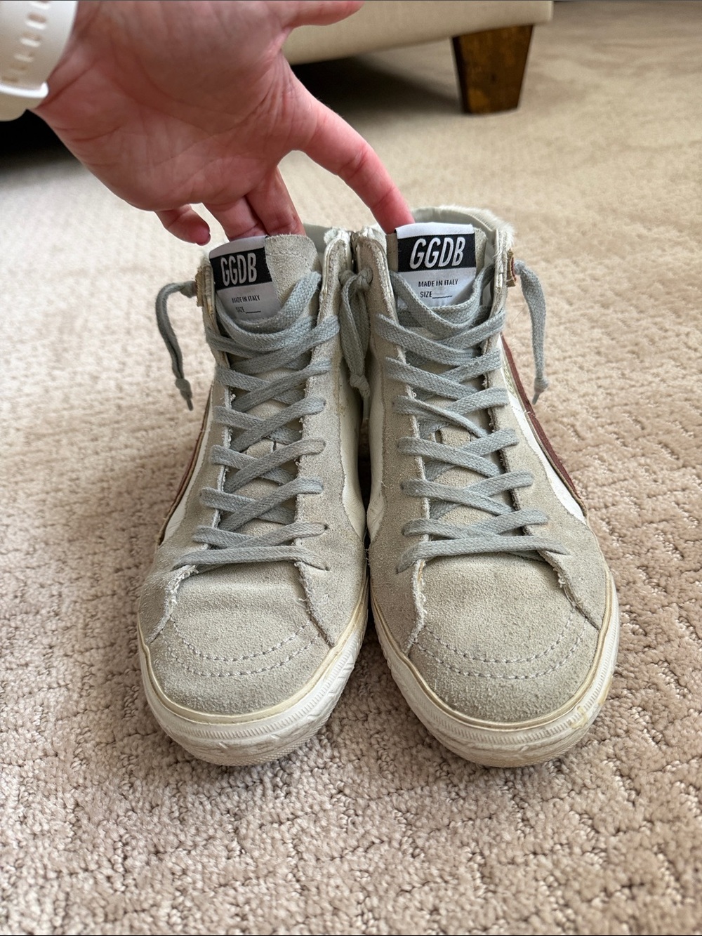 Golden Goose High-Top Sneakers in White, Gray & Red - Picture 4 of 4